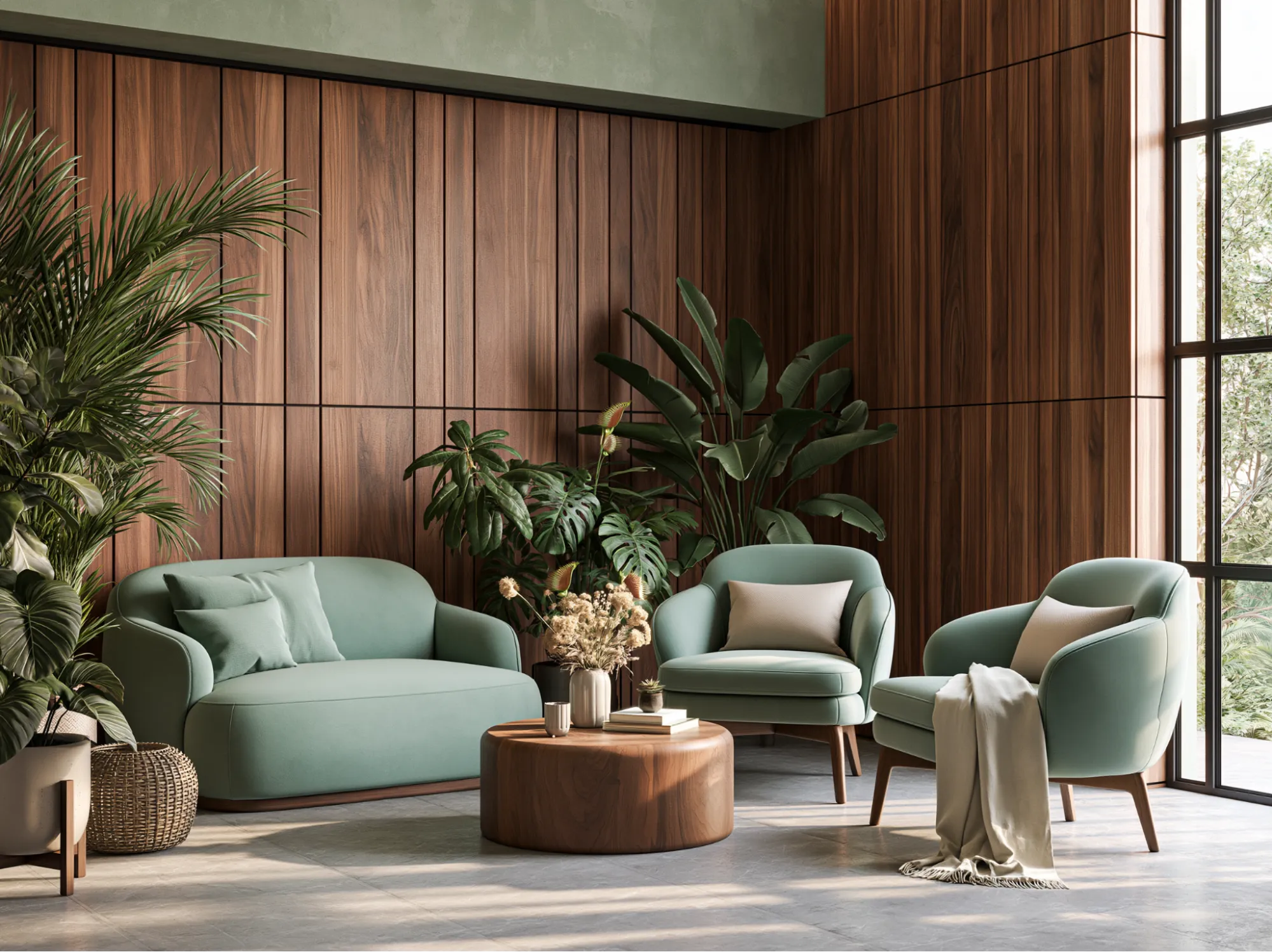 Teak Wood and Sage Green Colour Combination