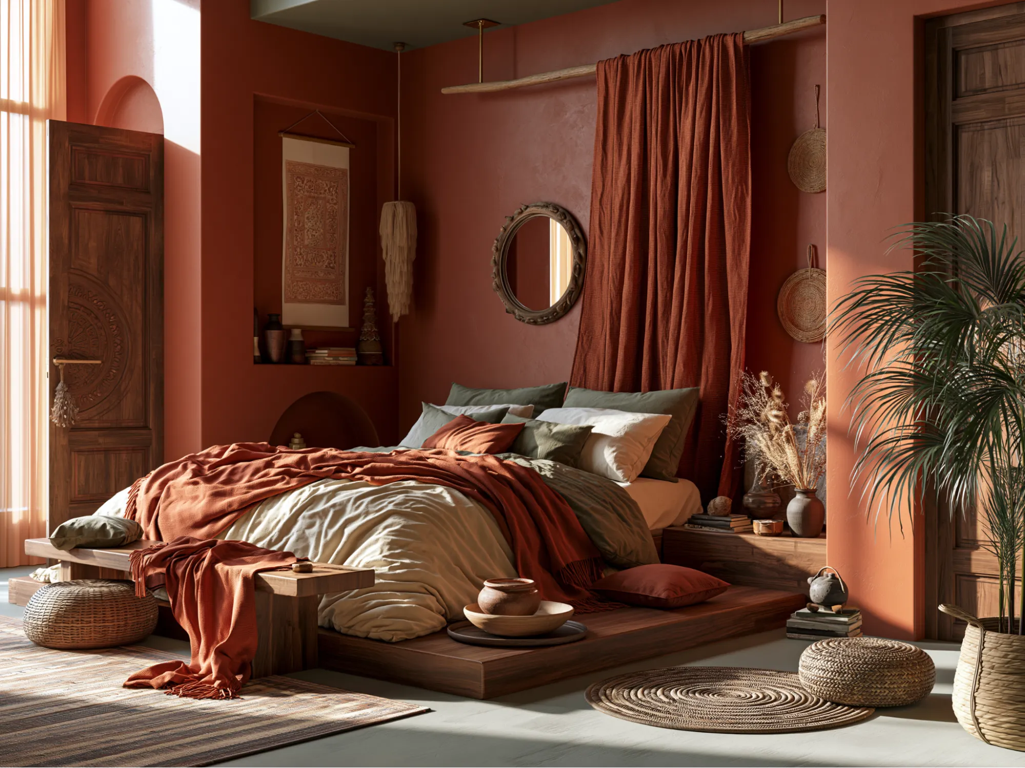 Terracotta and Olive Green Colour Combination for Bedroom