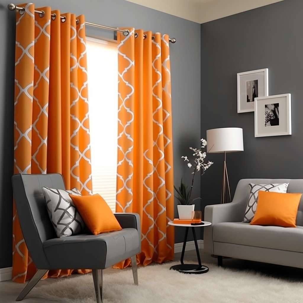 Vibrant Orange and Cool Grey- Best Curtain Color Combination