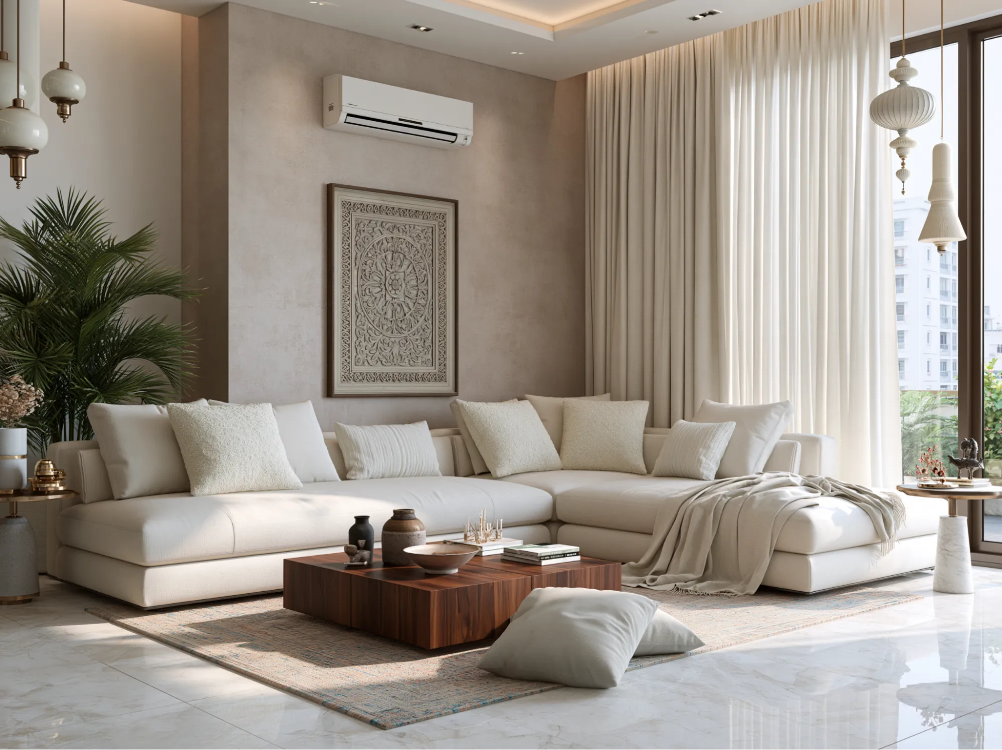 Warm Grey Walls With White Textures for Modern Living Room