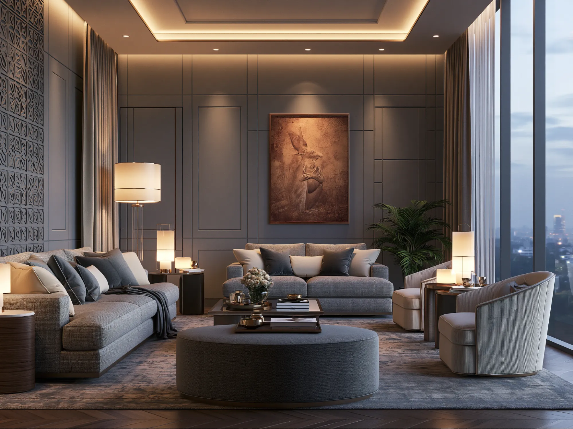 Warm Lighting- Cosy Grey and White Living Room Ideas