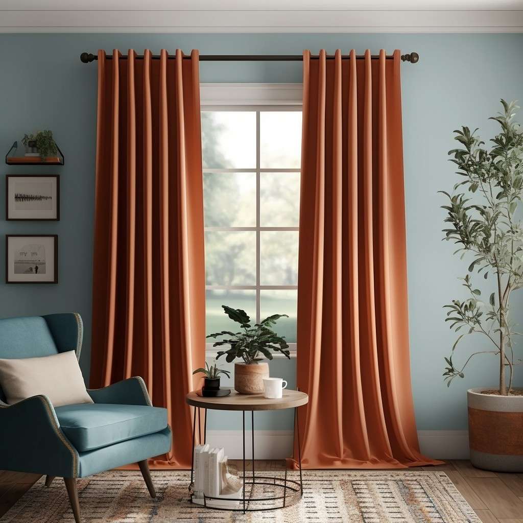 Warm Terracotta and Cool Sky Blue Curtain Color Combination