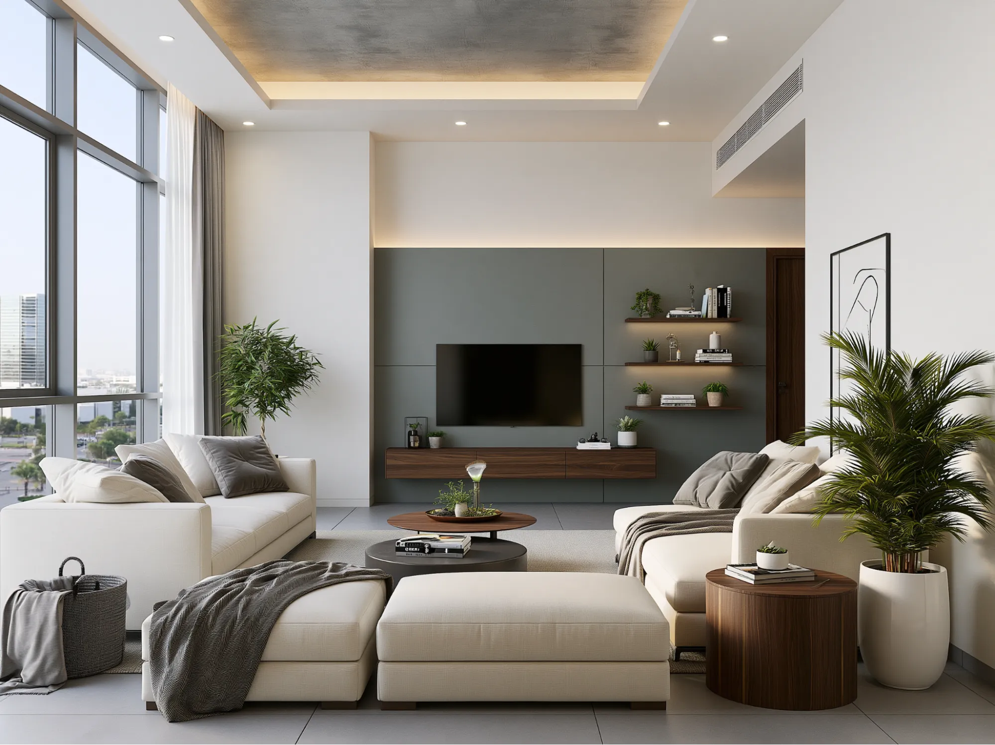 White Walls With Grey TV Walls for Living Room