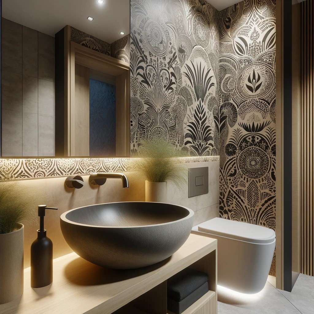 Add a Wallpaper- Interior Design Home Renovation for Washroom