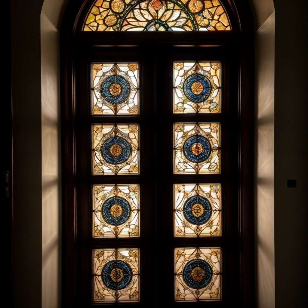 Bedroom Stained Doors Design with Coloured Glasses