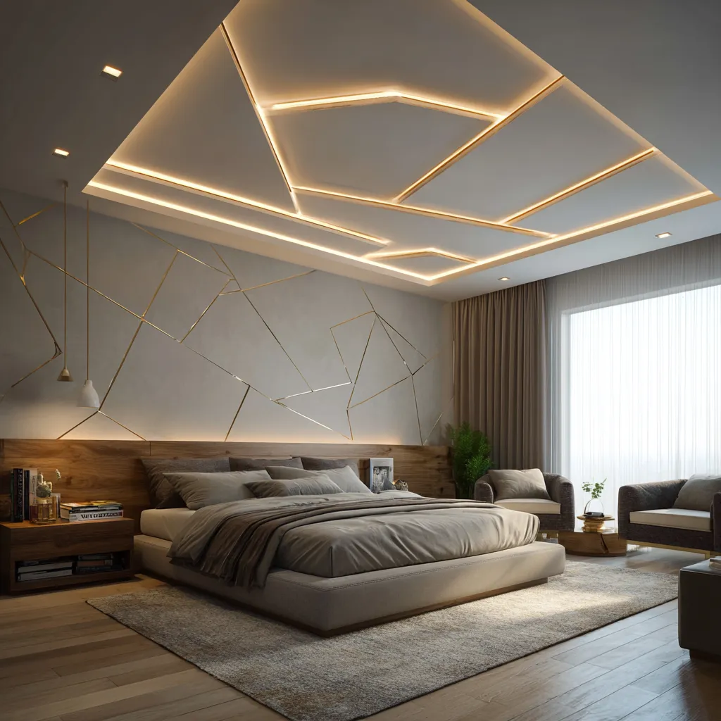 Geometric POP Ceiling Design for Bedroom Geometric Pattern-based POP Design for Bedroom