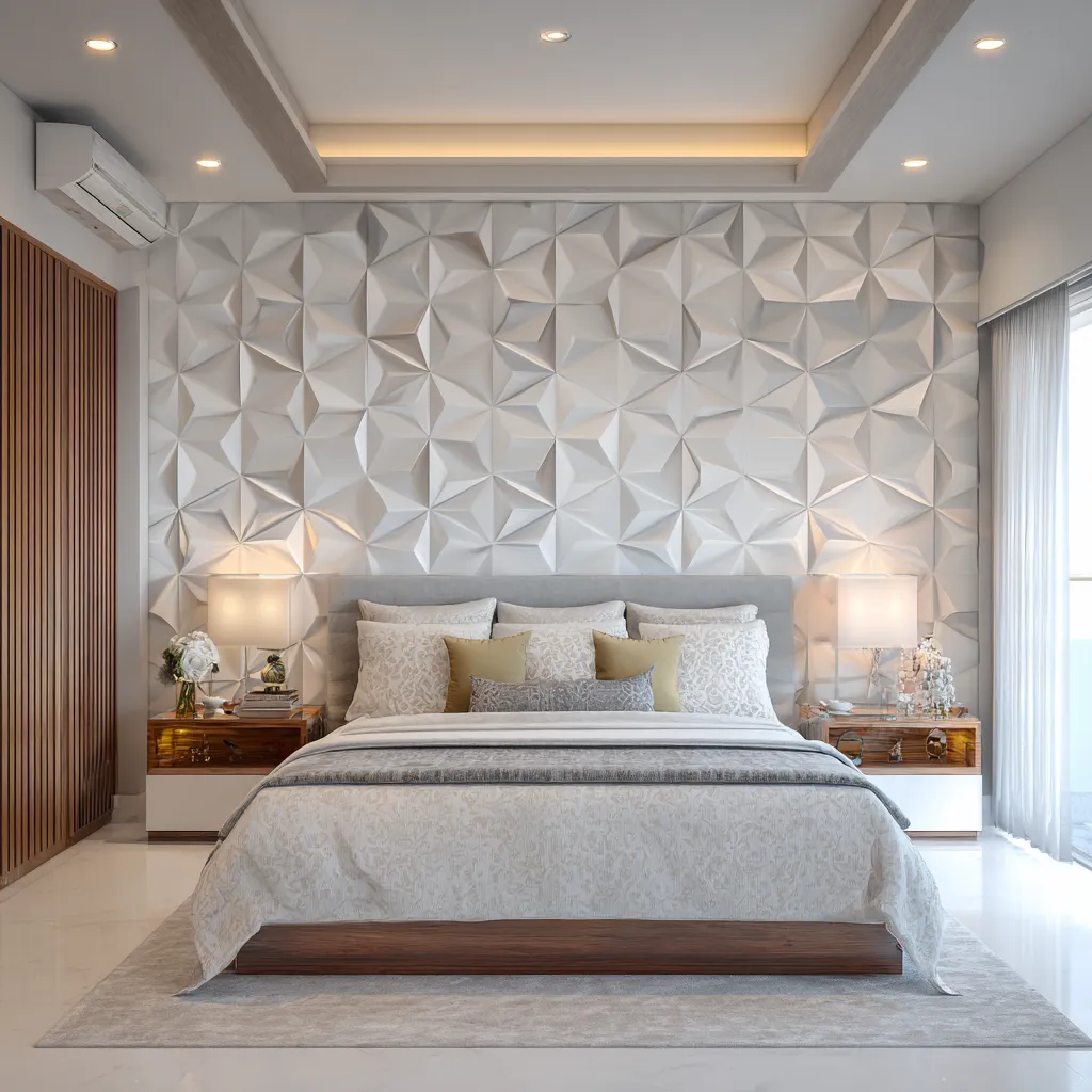 Bedroom POP Bed Back Wall Design Headboard POP Wall Design for Bedroom