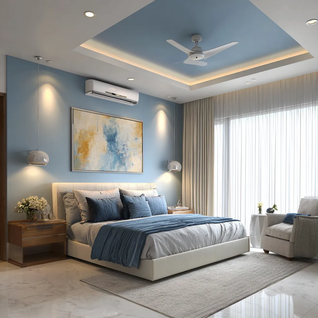 Modern Bedroom Ceiling POP Border Design with Contrasting Paint Modern Bedroom POP Border Design with Contrasting Paint