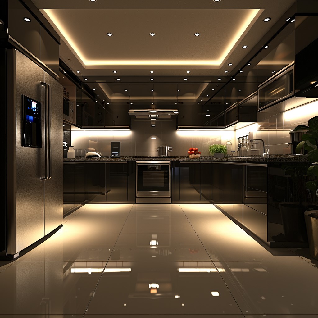 Modular Kitchen Laminate Design in Metallic Finish