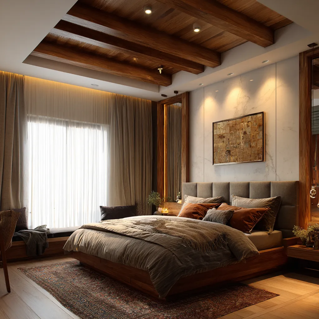 POP Ceiling Design for Bedroom with Wooden Detailing POP Design for Bedroom with Wooden Detailing