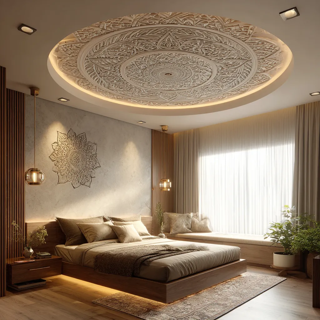 Classic Mandala POP Ceiling Design for Bedroom Royal POP Design for Bedroom