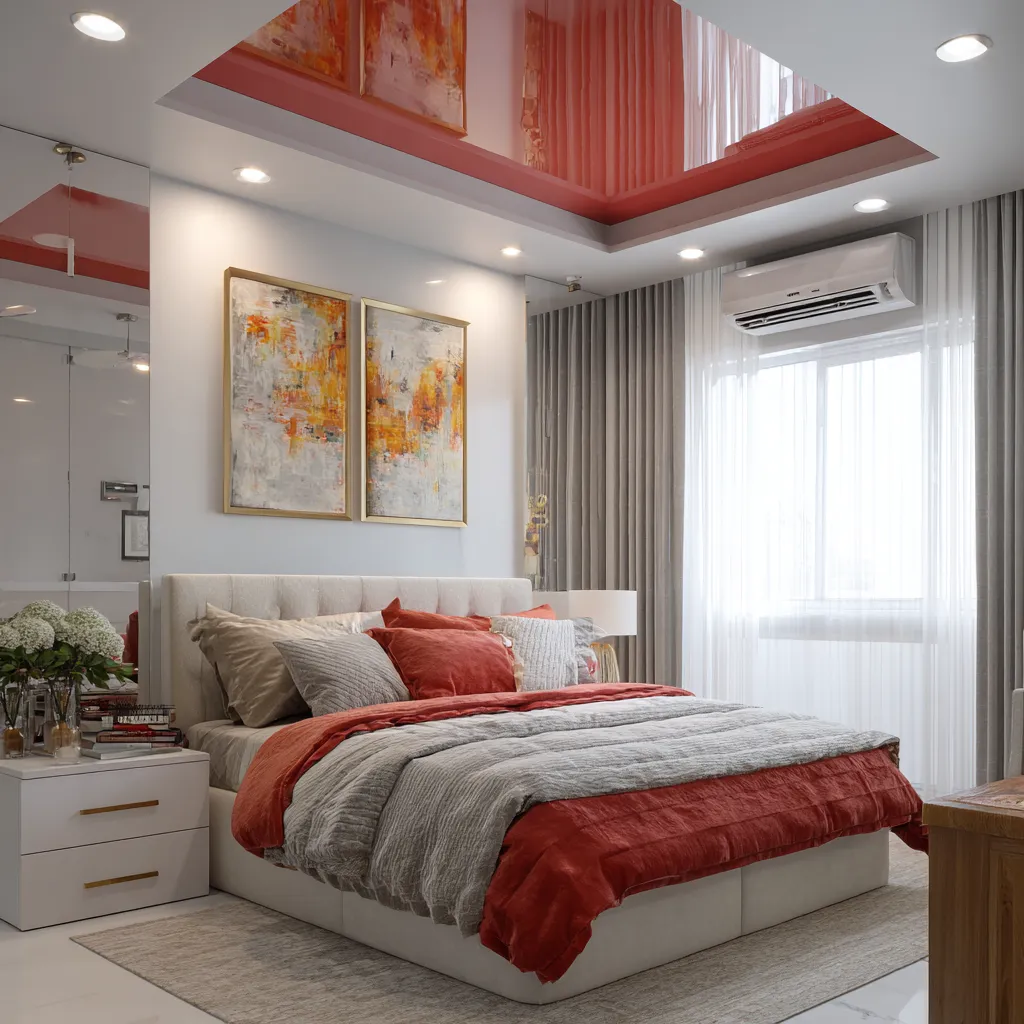 Compact Bedroom POP Design with Mirror Ceiling Small Bedroom POP Design with Mirror Ceiling