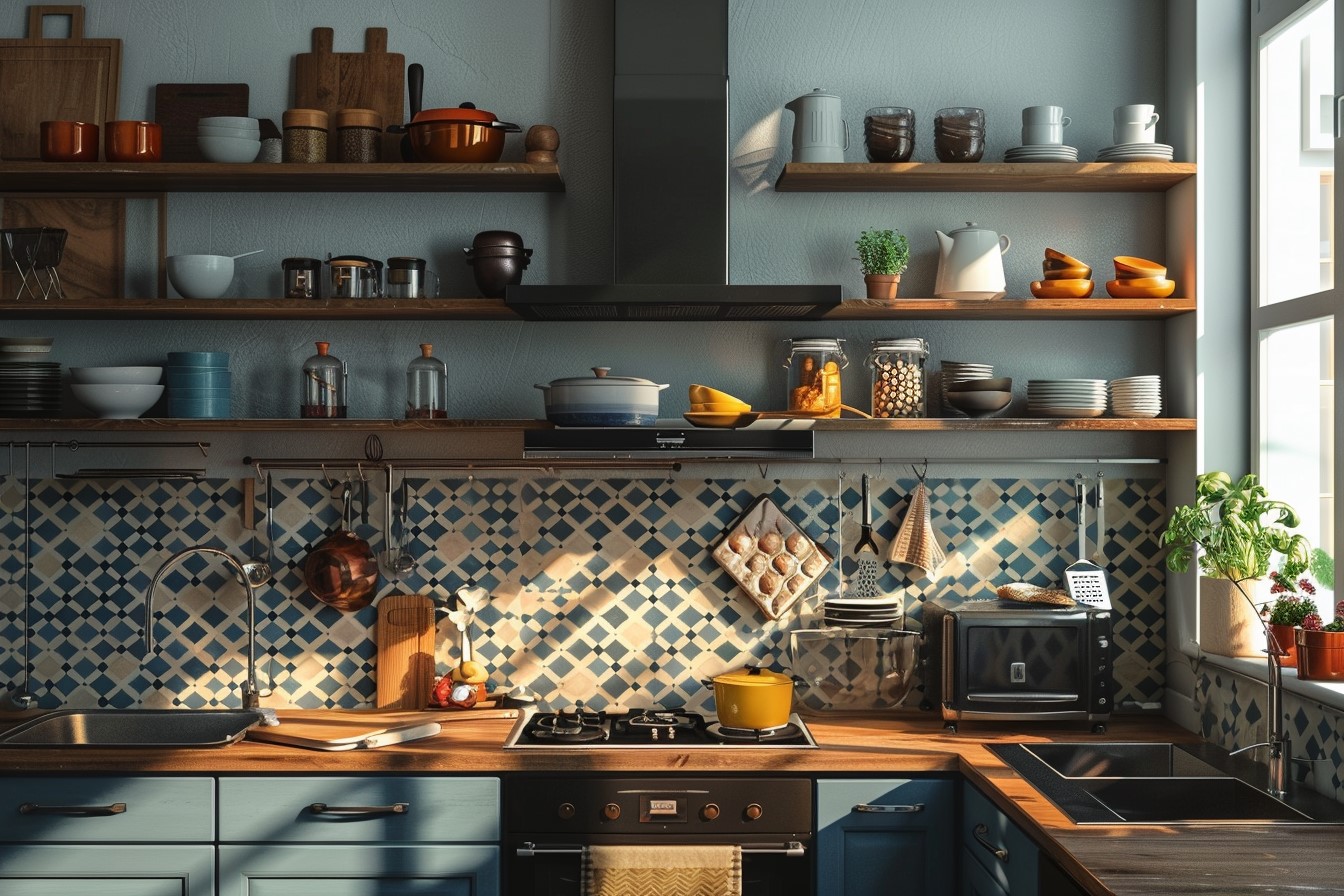 Staggered Kitchen Shelves Design to Flaunt Your Master Ingredients