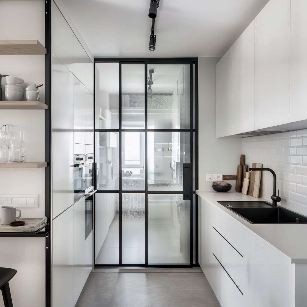 Black and White Modern Kitchen Sliding Door Design