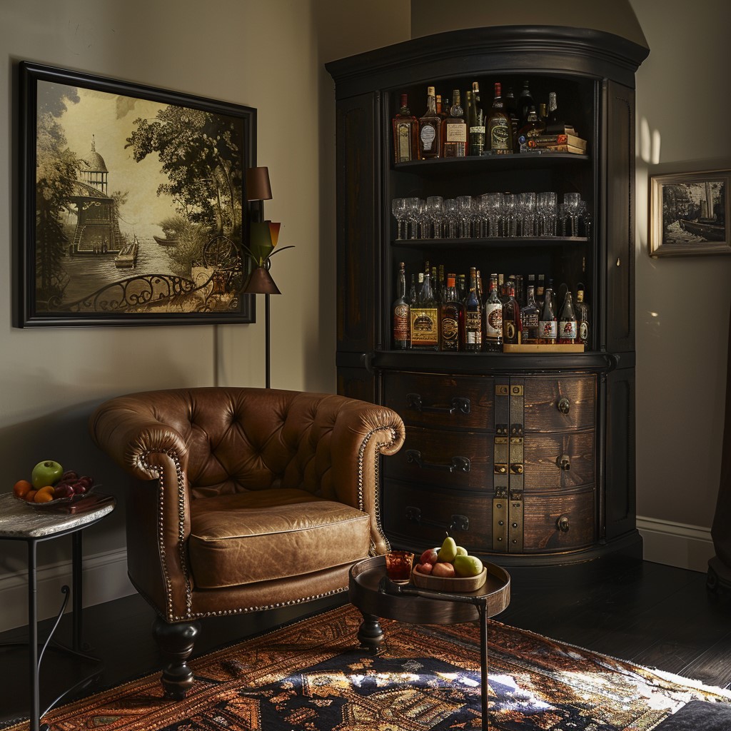 Classic Themed Corner Home Bar Interior Design Ideas