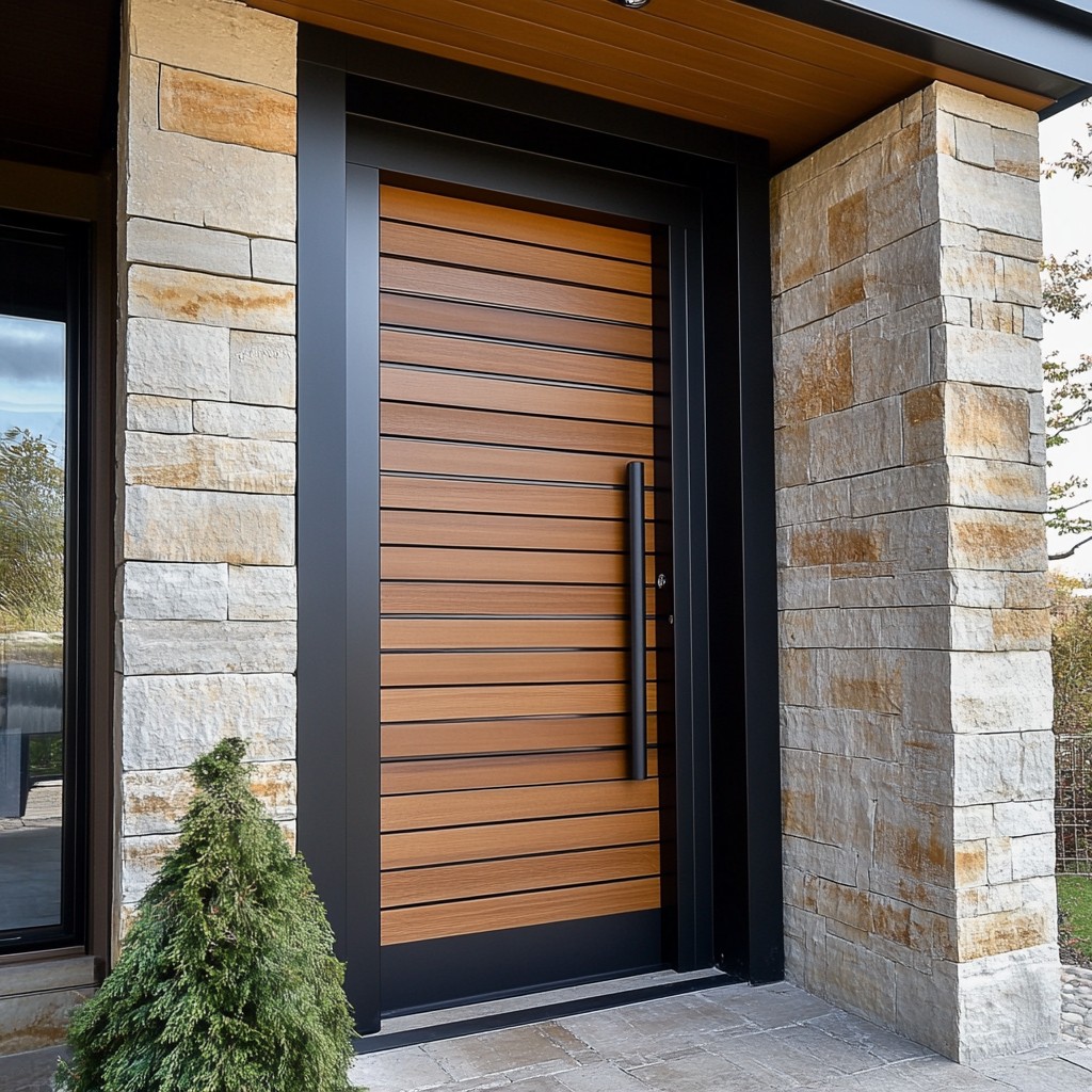 Contemporary Door Design with Horizontal Wooden Slats