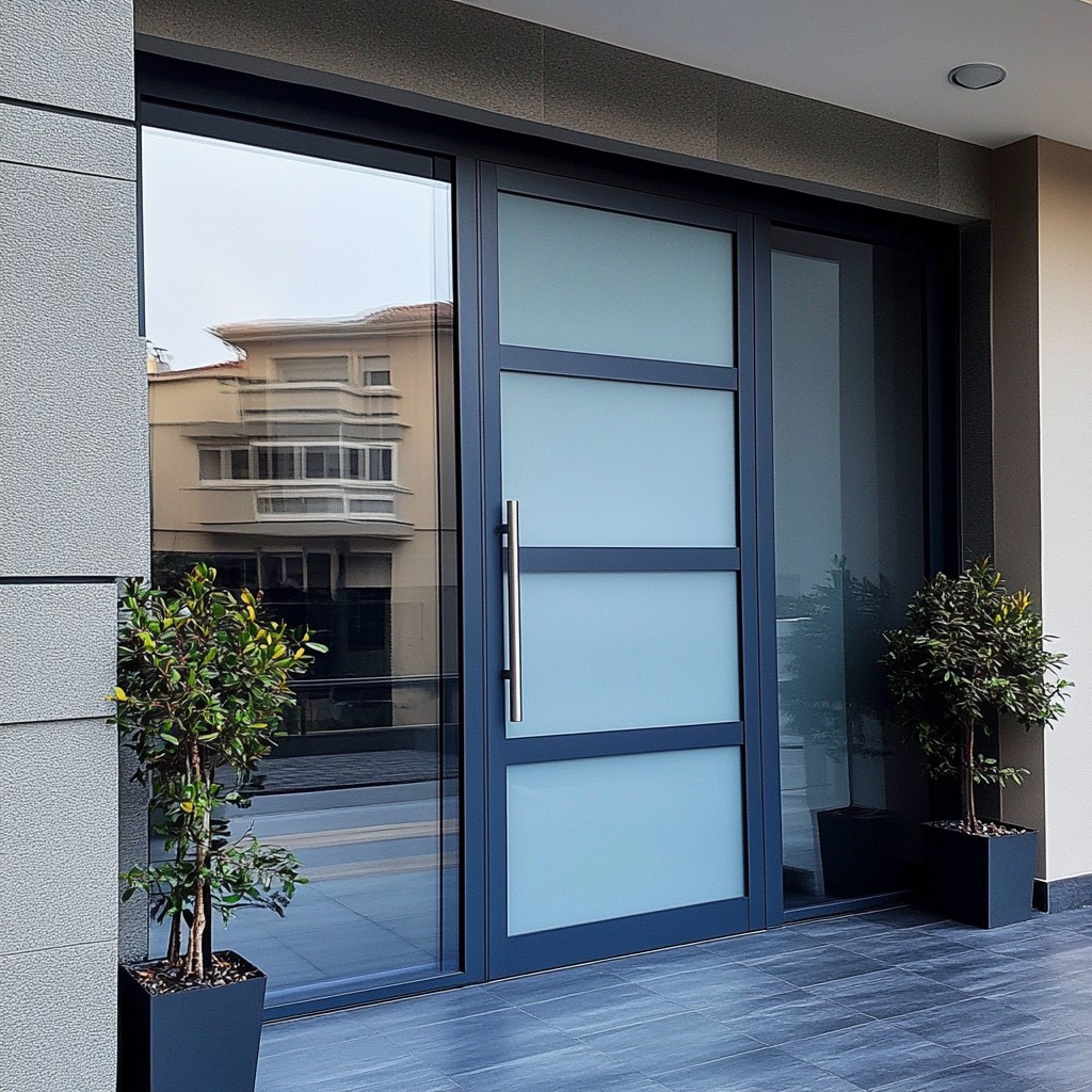 Contemporary Glass and Metal Front Door Design