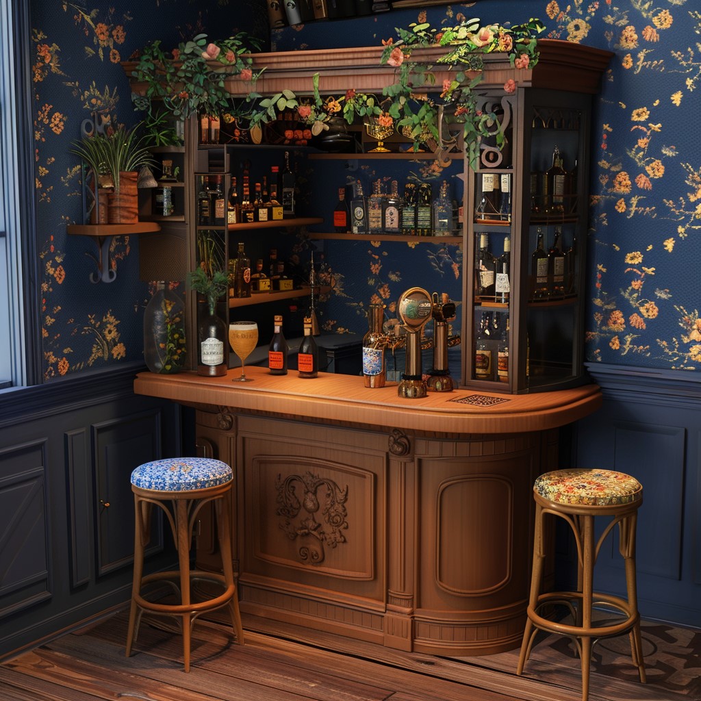 Corner Home Bar Setup in Victorian Style