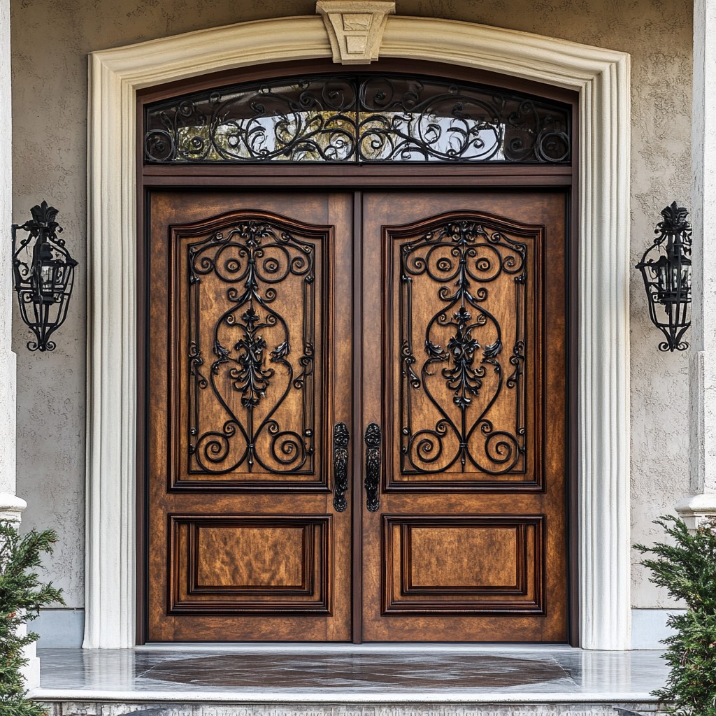 Front Double Door Design with Wrought Iron Details