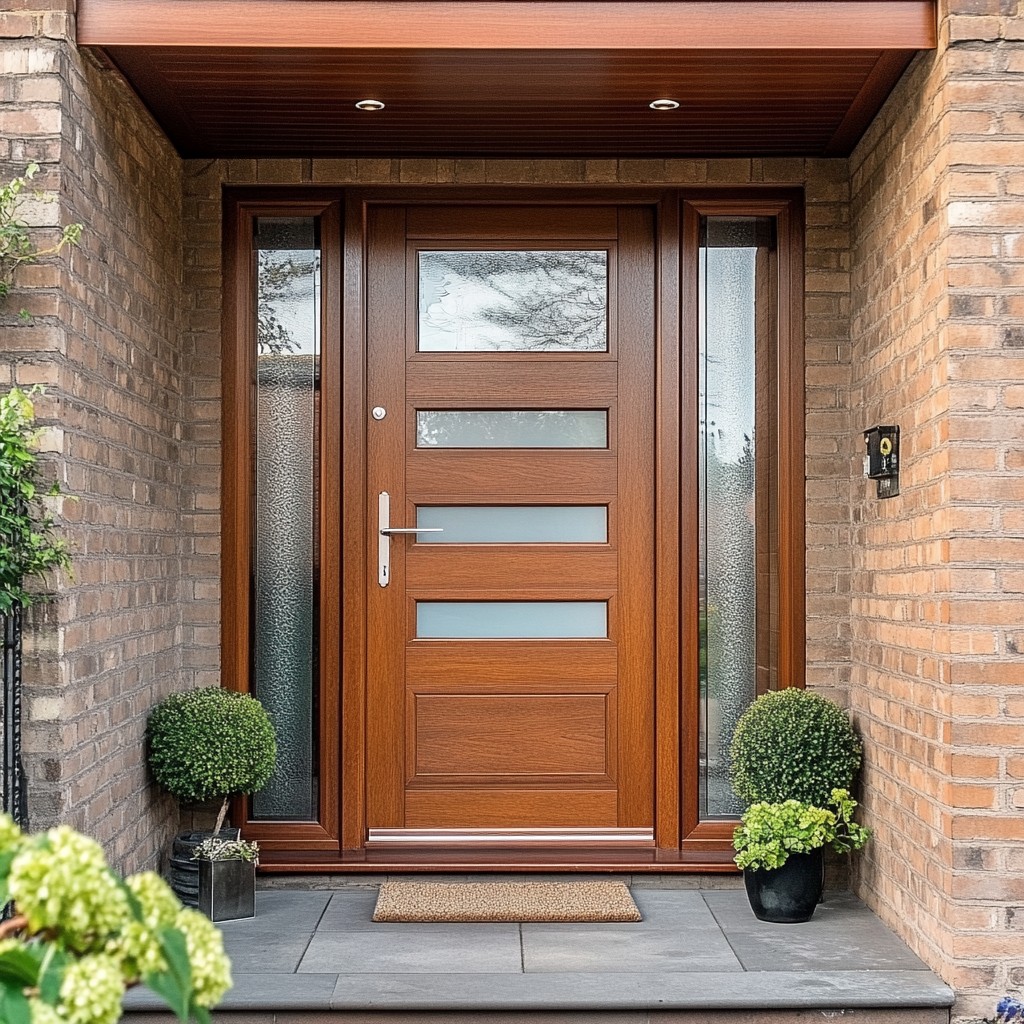 Glass and Wooden Hybrid Main Door Design