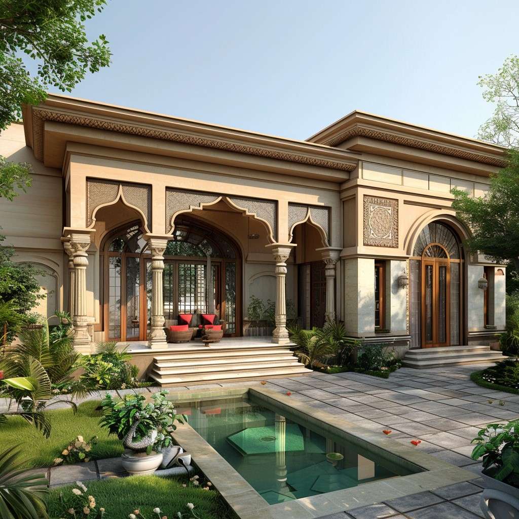 Haveli-Style Royal Bungalow House Design