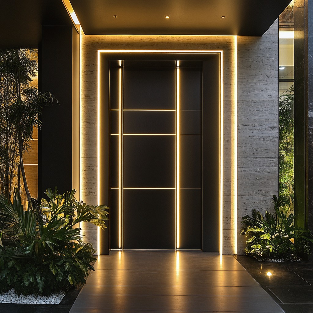 House Main Door Design with Embedded LED Panels