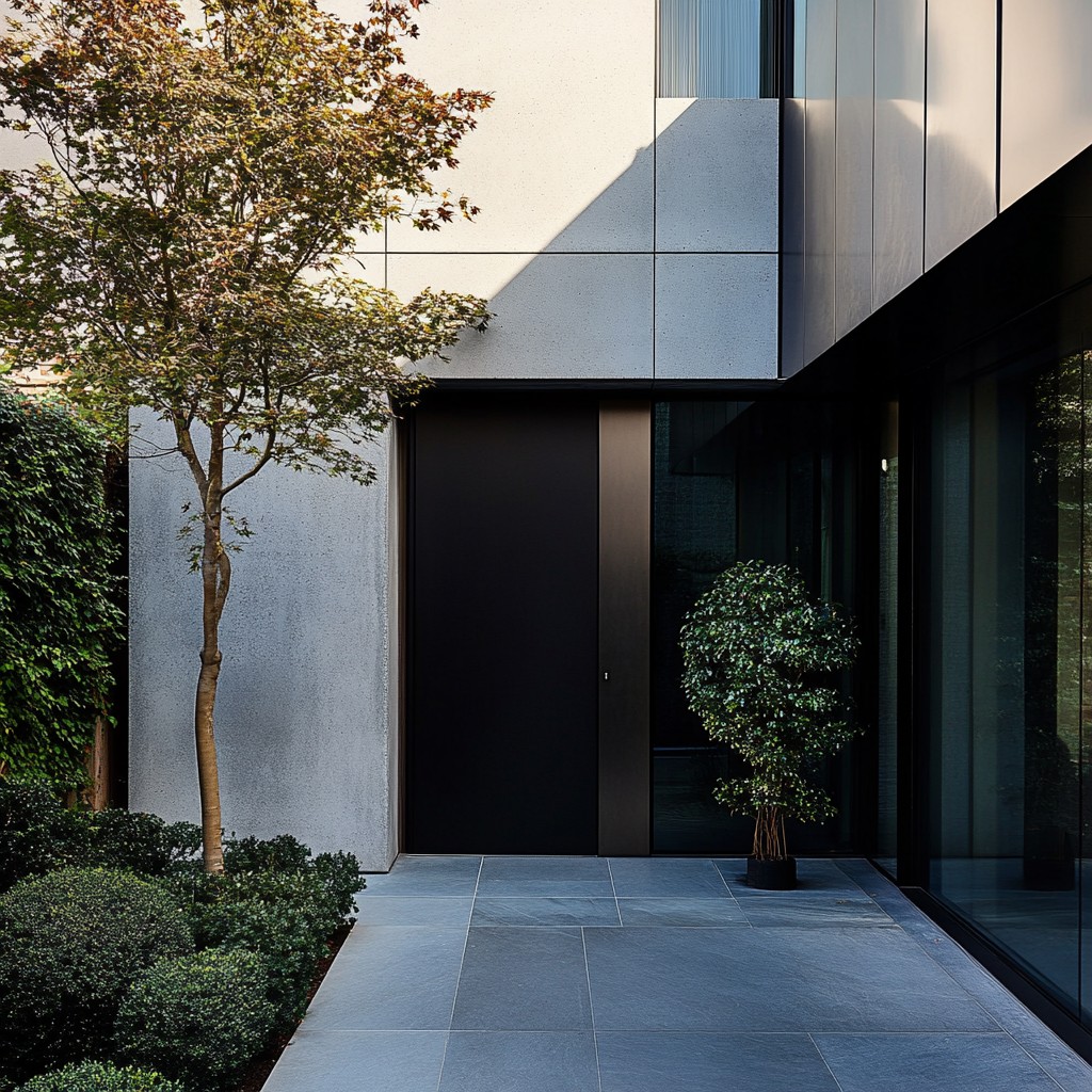 Minimalist Main Entrance Door Design with Matte Black Finish