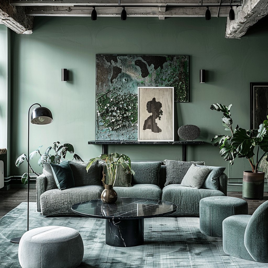 Mint Green and Grey Pastel Color Palette for Living Room