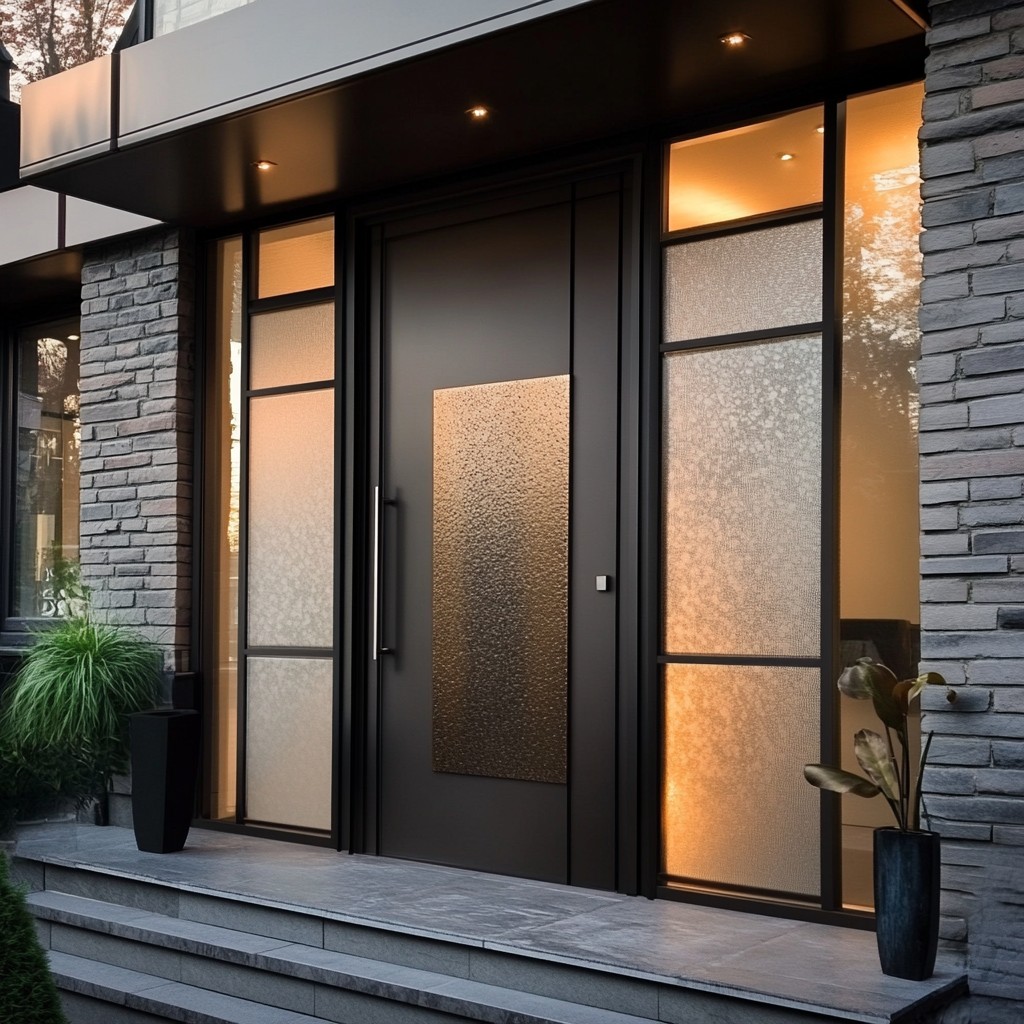 Modern Aluminium and Frosted Glass Front Door Design