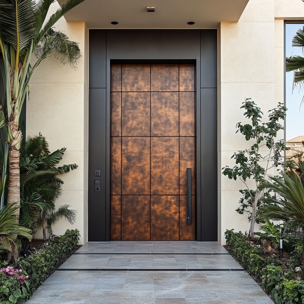 Modern Panel Main Door Design with Textured Finish for Indian Homes