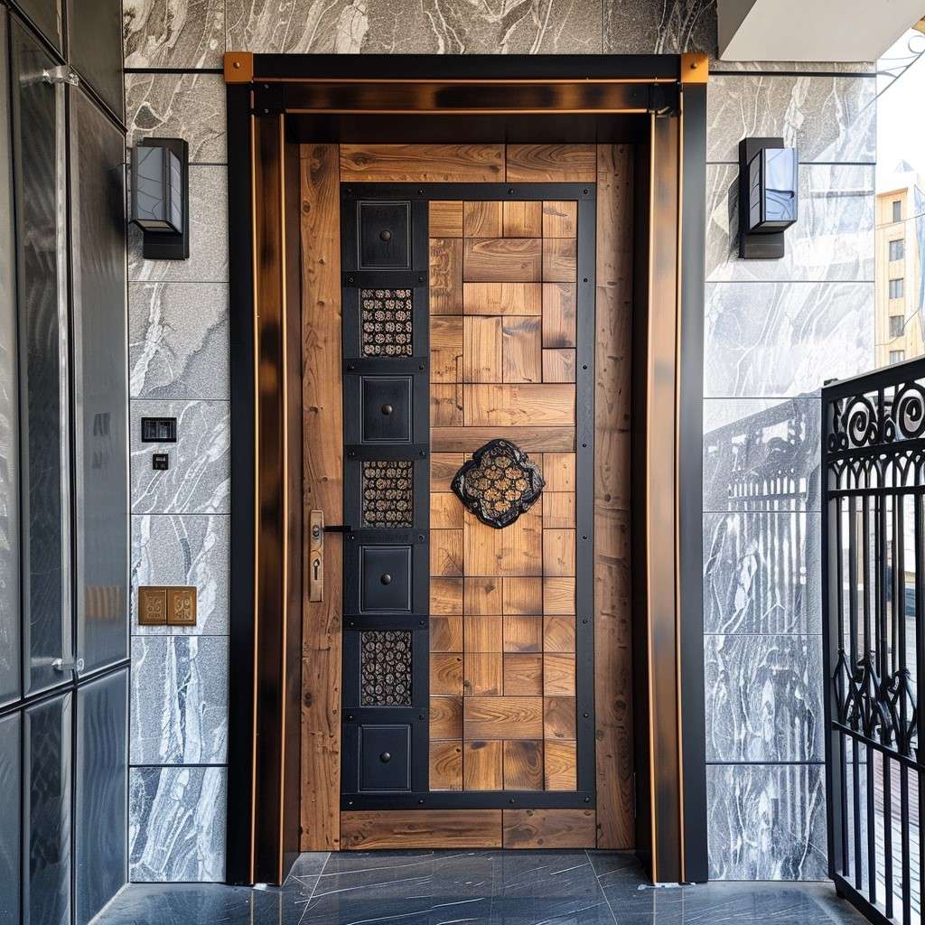 Modern Wood and Metal Safety Front Door Design