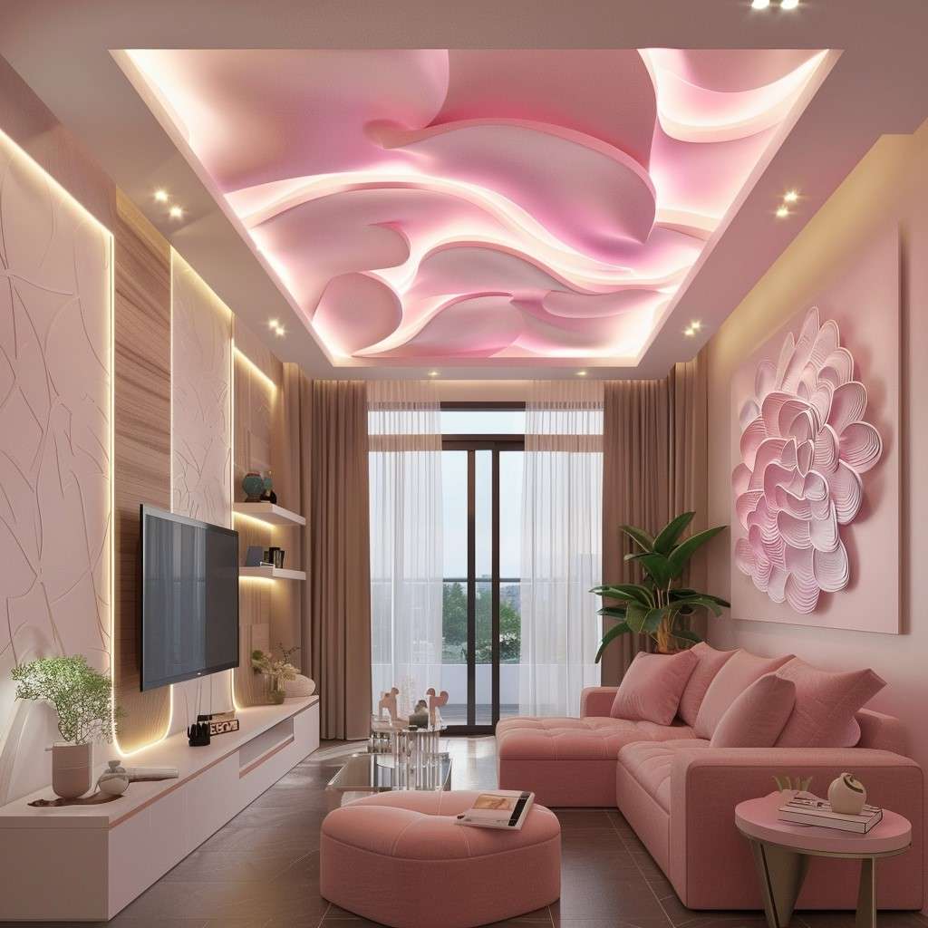 Simple and Elegant Pink-themed POP Design For Roof