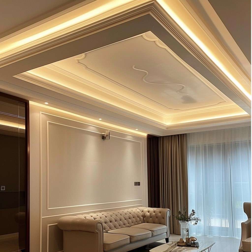 Simple Suspended-Tray POP Ceiling Design for the Hall