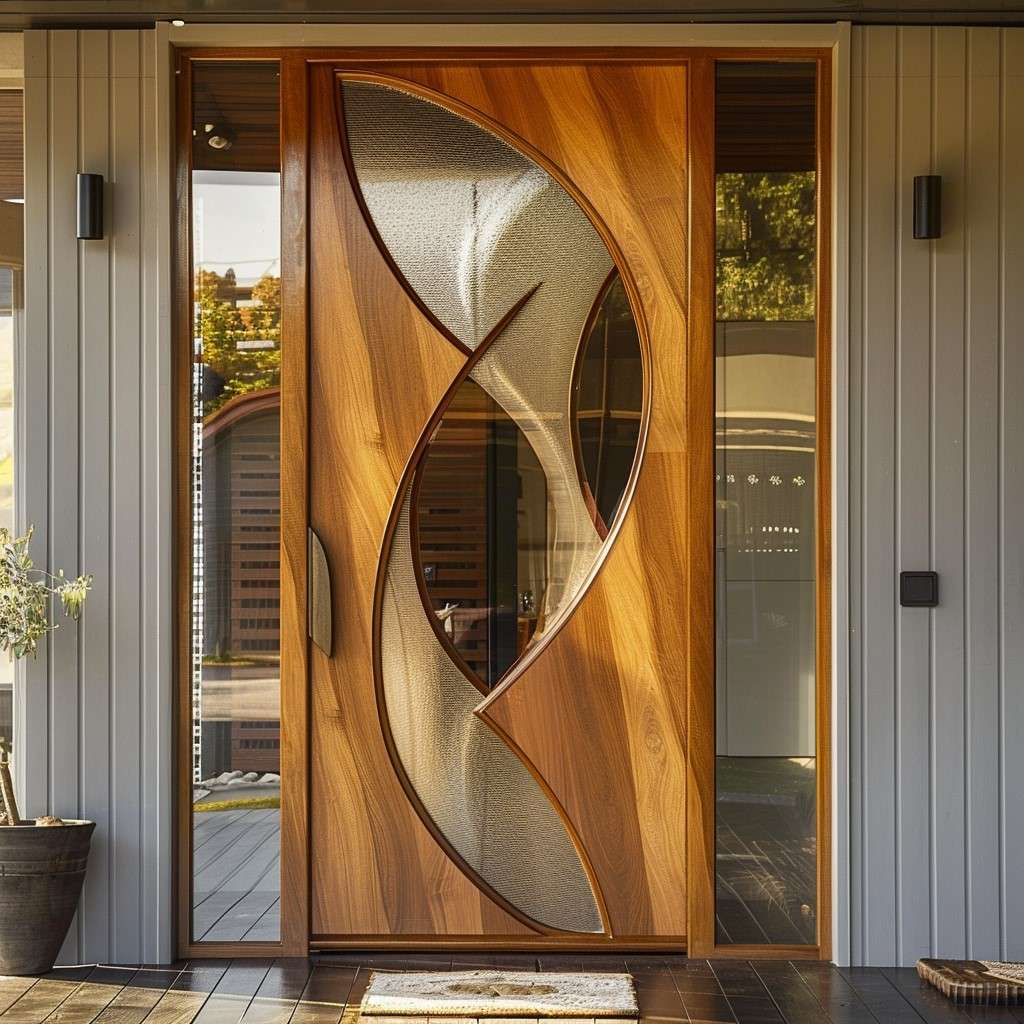 Simple Wood and Glass Main Door Design