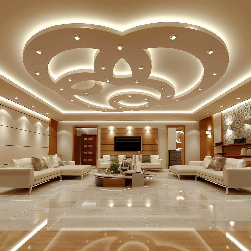 Simple Yet Modern Circular POP Ceiling Design for the Hall