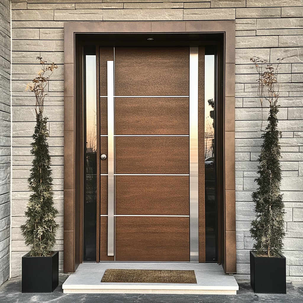 Single Main Door with Sleek Metallic Strips