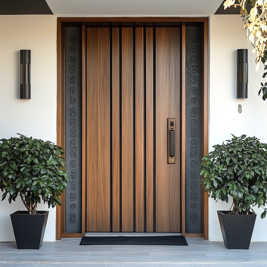 Single Main Entrance Modern Main Door Design with Vertical Panels