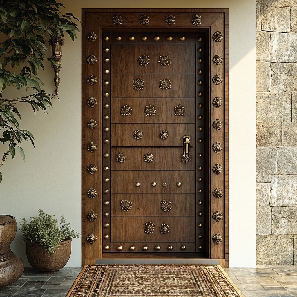 Single Wooden Modern Main Door Design with Brass Studs