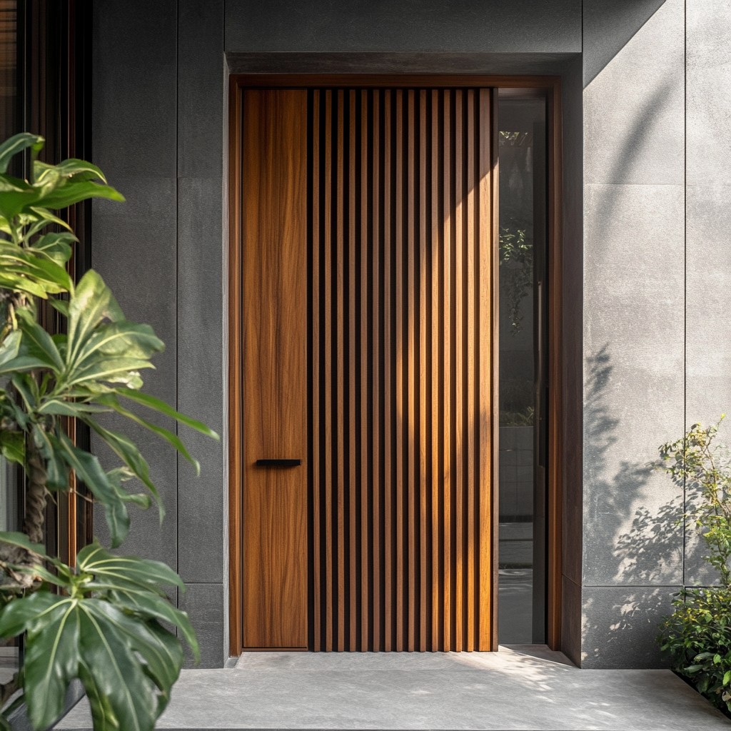 Wooden Door with Vertical Grooves