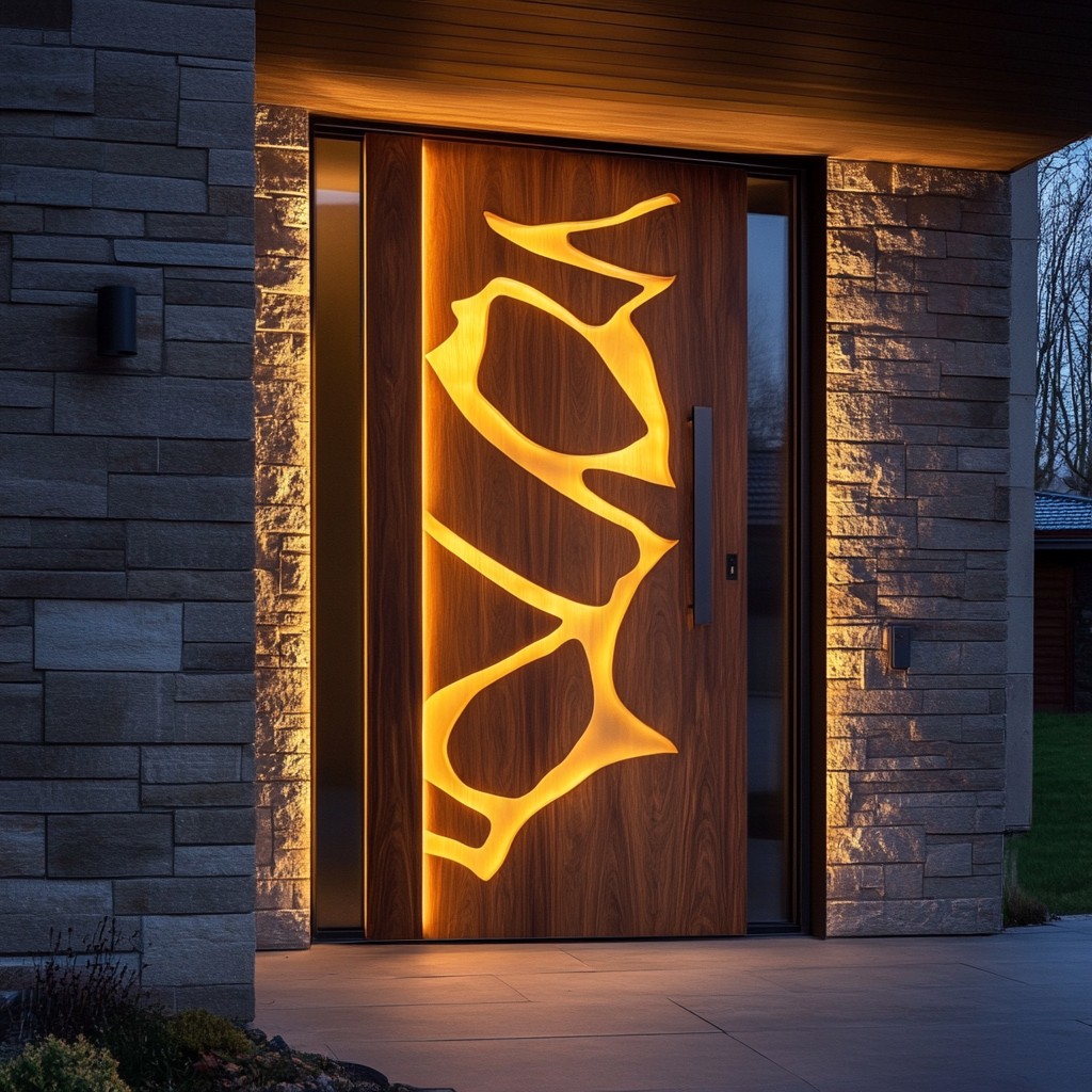 Wooden Main Entrance Modern Door Design with LED Backlighting