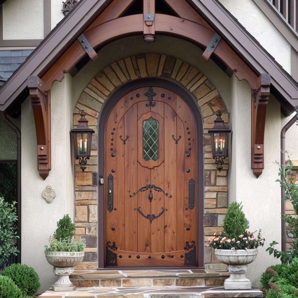 Wooden Round Door Design in Cottage Style