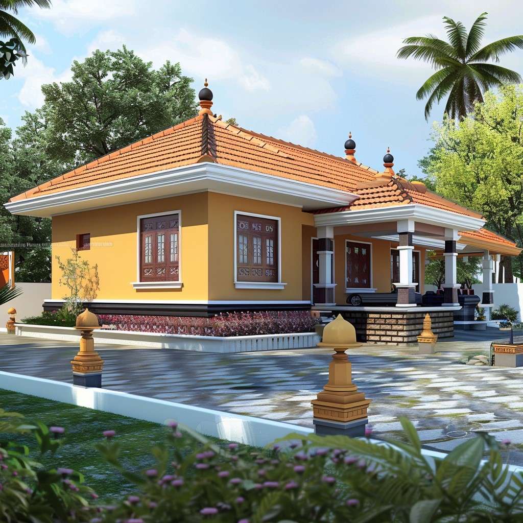 1 Floor Home Design in South Indian Style