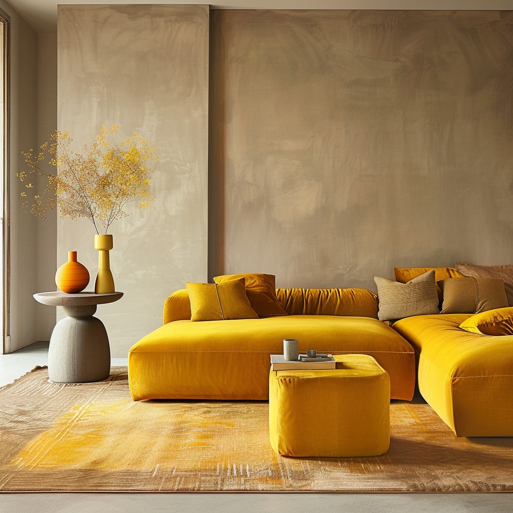 Ash and Mustard Yellow Colour paint Combination