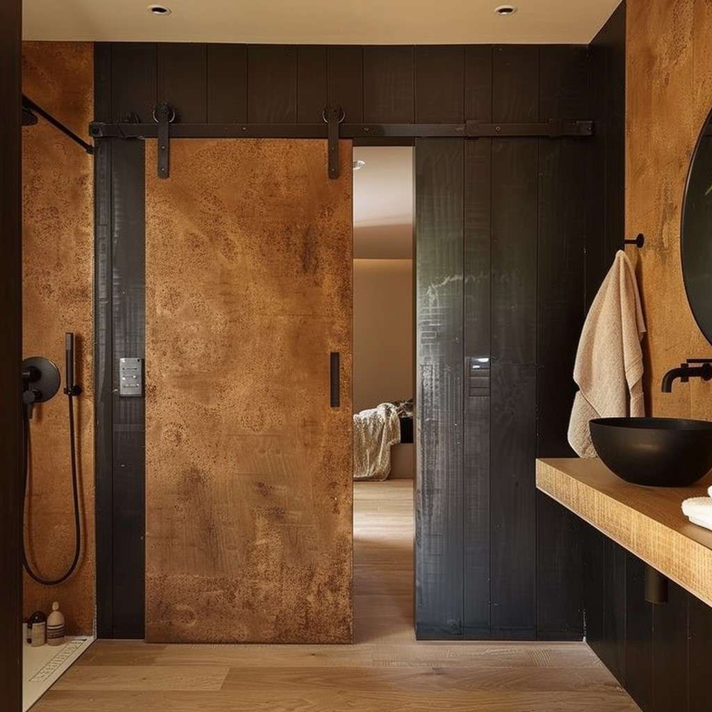 Bathroom Plywood Door Design in Barn Style