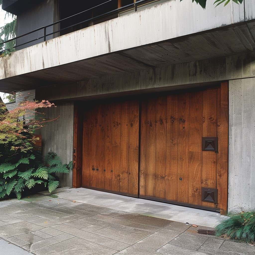 Brutalist Wooden Garage Door Design for House