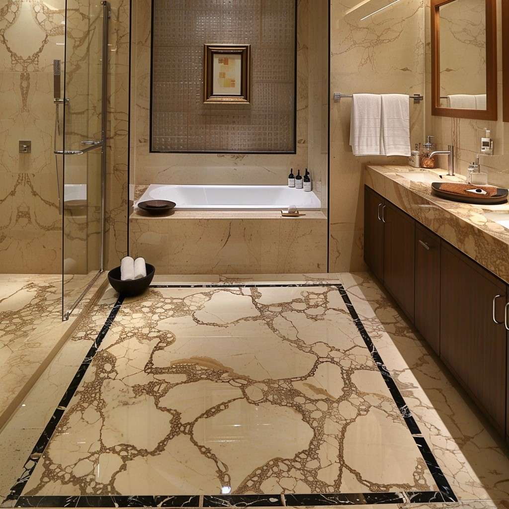 Classic Granite Flooring Design with Black Strip for Bathroom