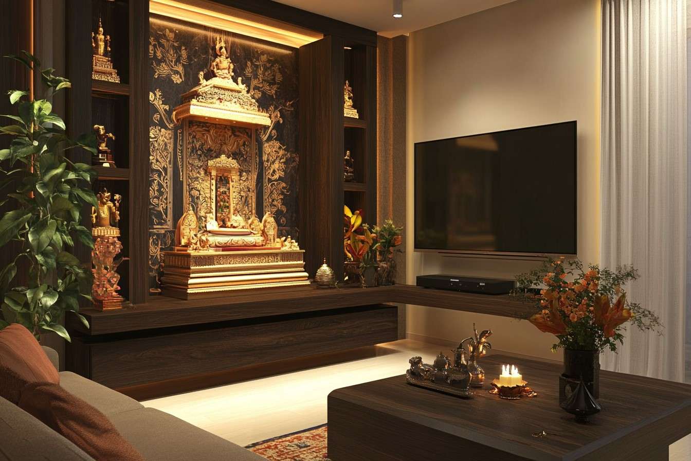 Corner Mandir Design in Living Room