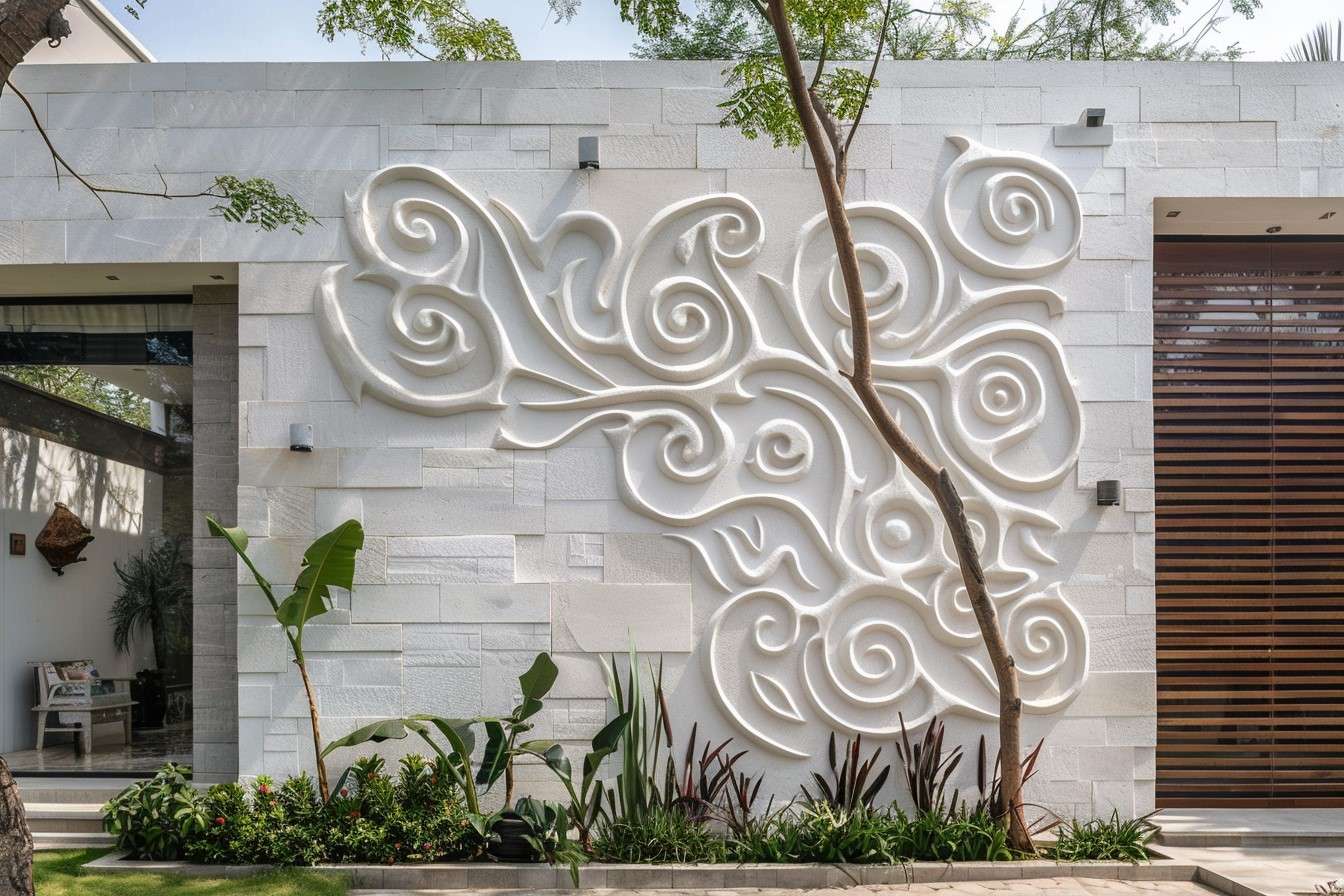 Front Boundary Wall Plaster Design with Swirl Effect