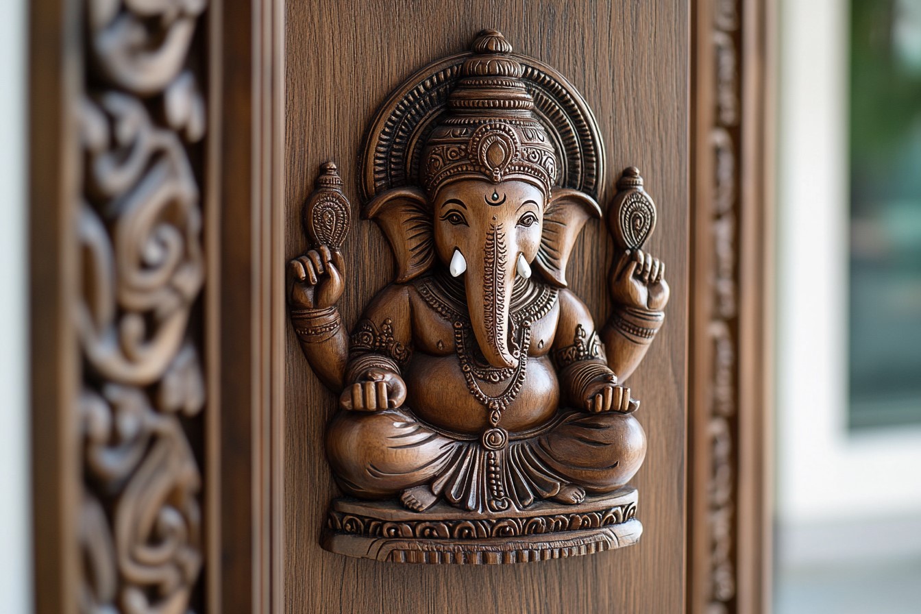 Fusion Single Main Door Design with Ganesh