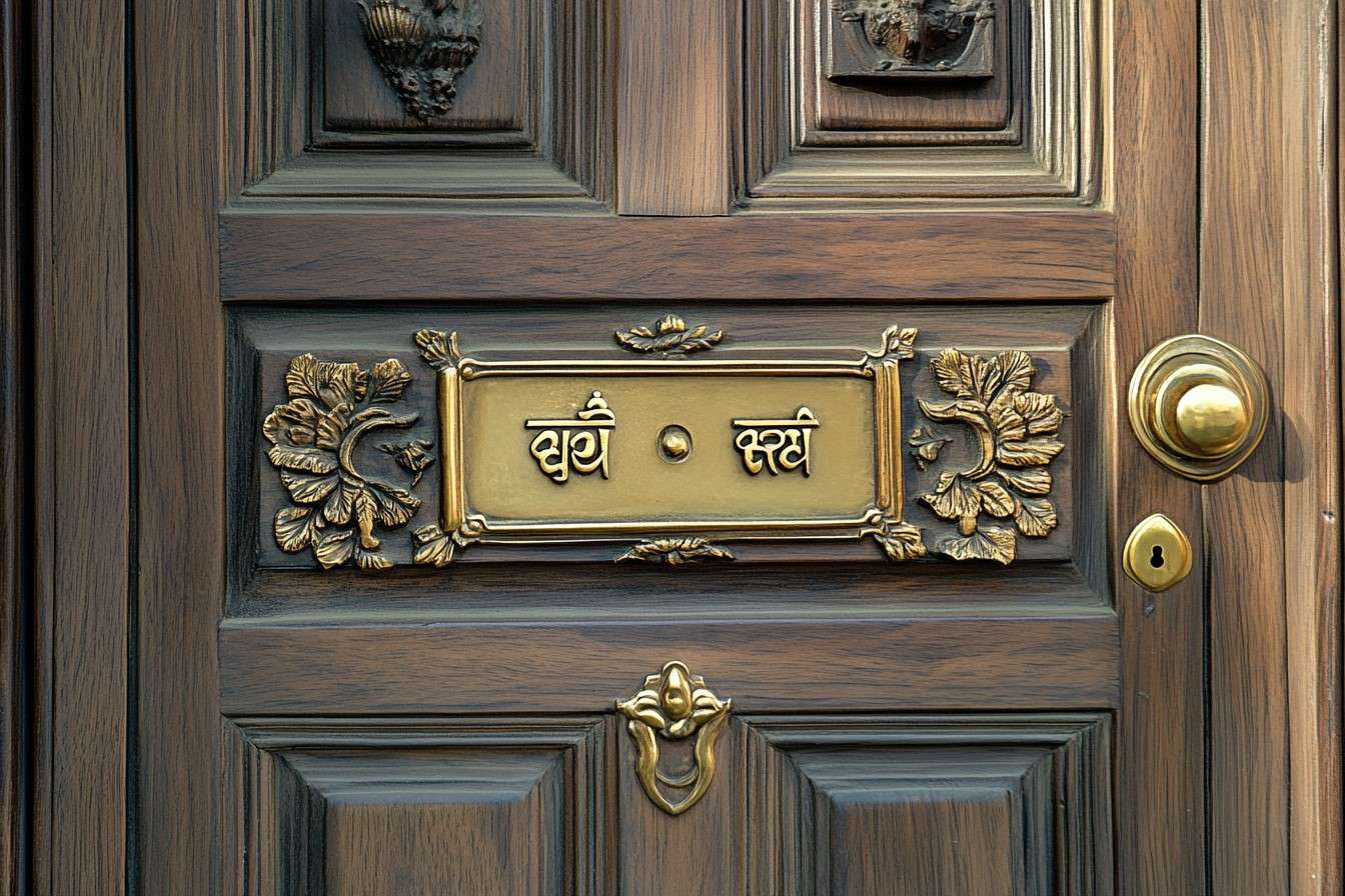 Golden Nameplate on Wooden Door As Per Vastu